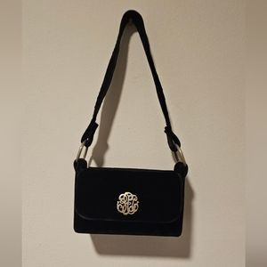 Crushed Velvet Rectangle Bag (Black with Gold Details)